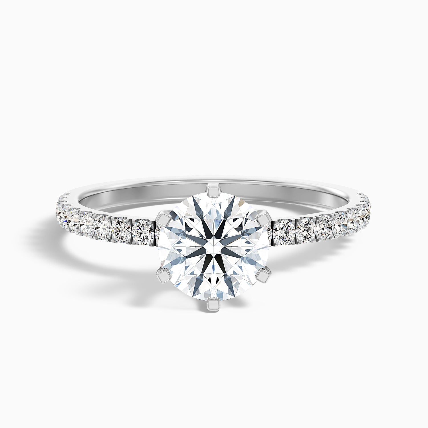 Lyra 3 Carat Round Side Stone Pave Moissanite Engagement Ring in Platinum
