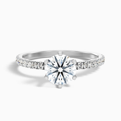 Lyra 1.5 Carat Round Side Stone Pave Moissanite Engagement Ring in 14k Yellow Gold