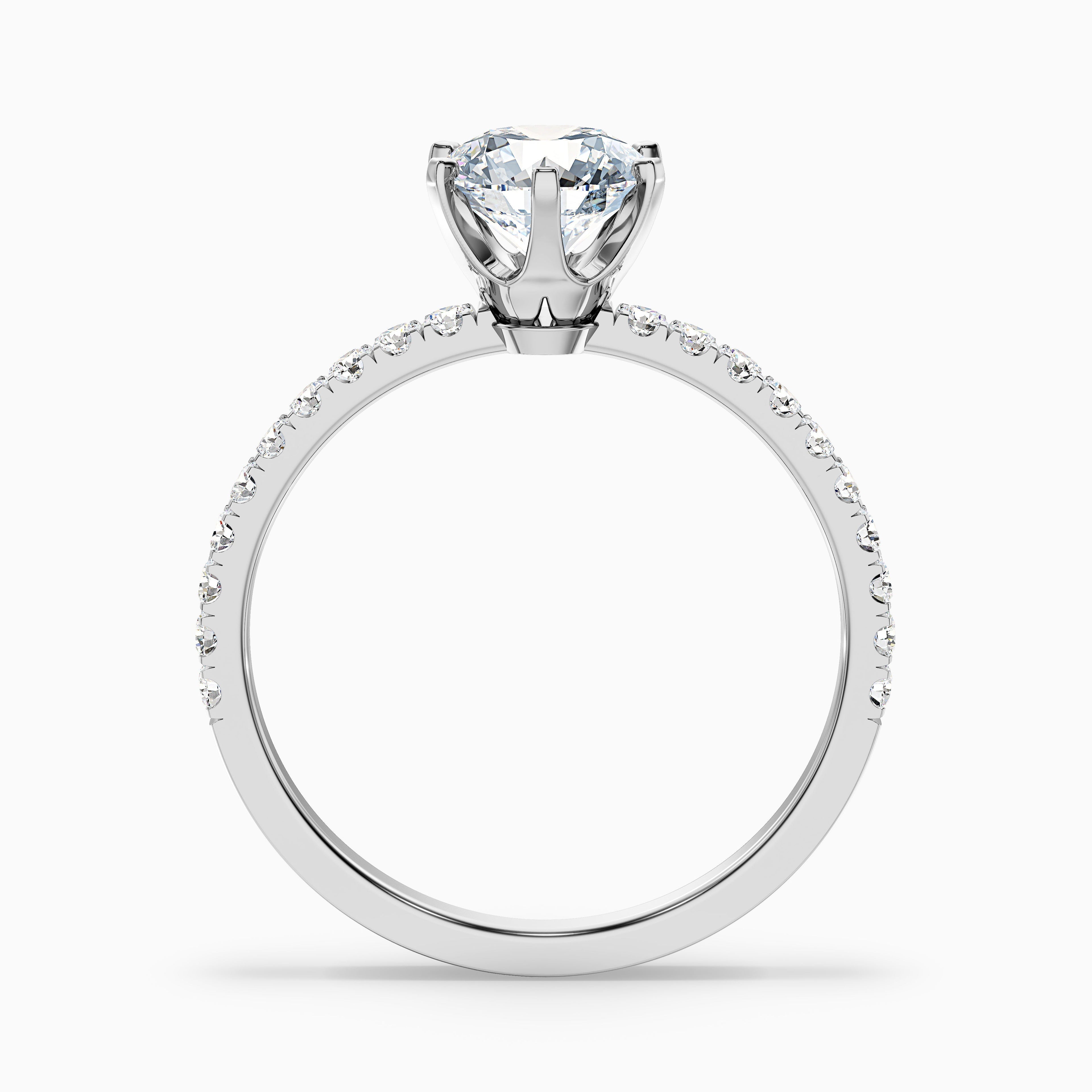 Lyra 5 Carat Round Side Stone Pave Moissanite Engagement Ring in 14k White Gold