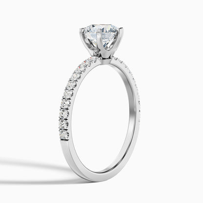 Olive 1 Carat Round Side Stone Pave Lab Grown Diamond Ring in 14k White Gold