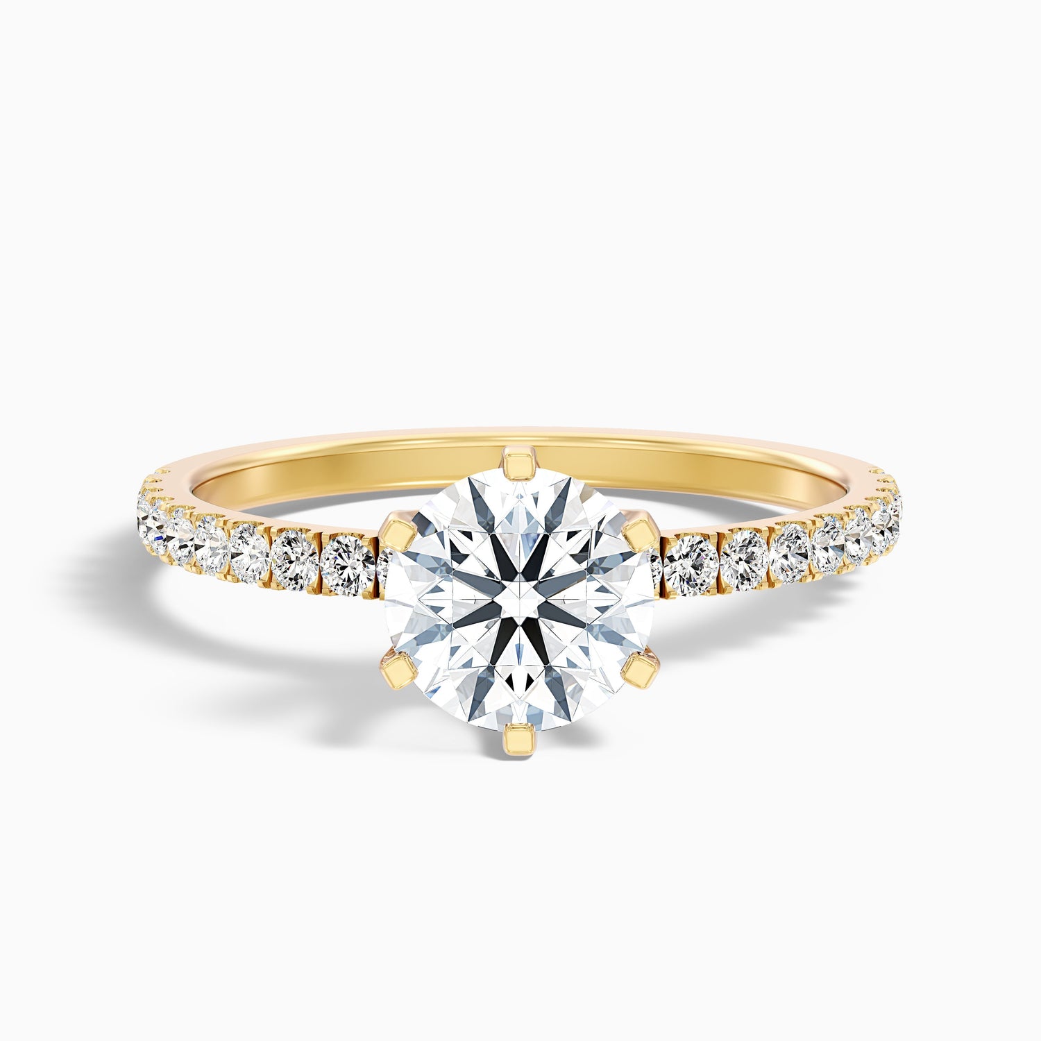 Lyra 1 Carat Round Side Stone Pave Moissanite Engagement Ring in 14k White Gold