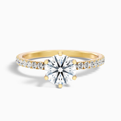 Olive 5 Carat Round Side Stone Pave Lab Grown Diamond Ring in 10k Yellow Gold