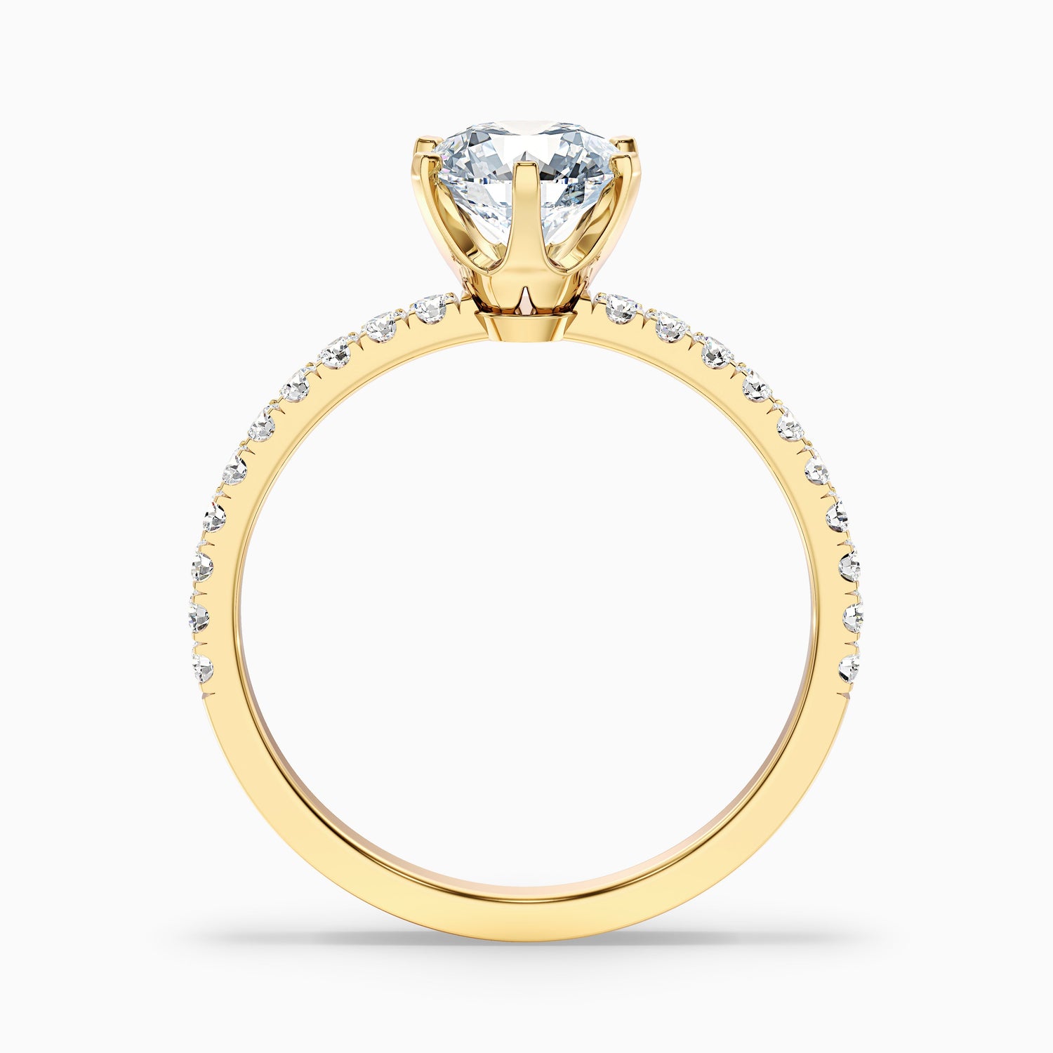 Olive 4.5 Carat Round Side Stone Pave Lab Grown Diamond Ring in 14k Yellow Gold