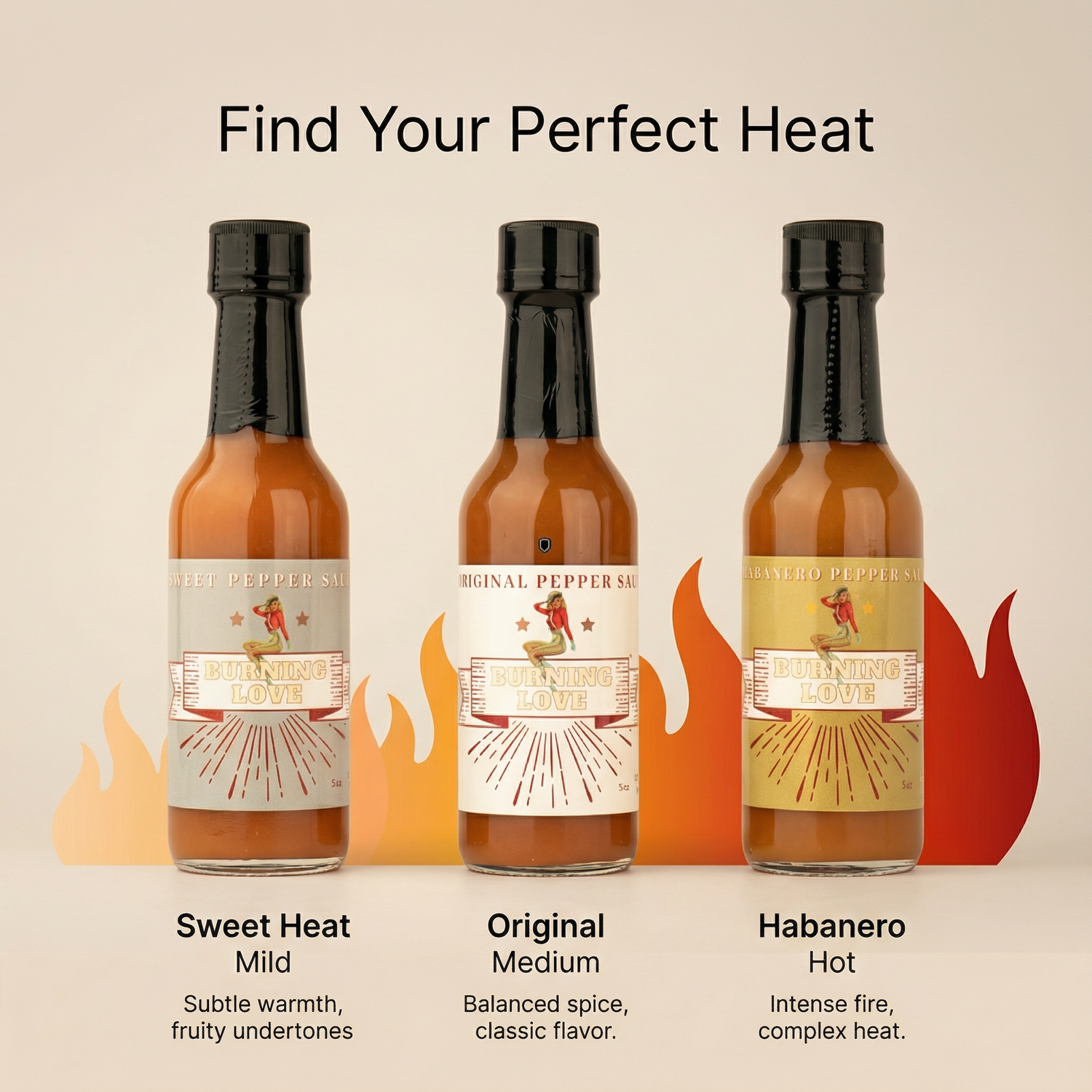 Hot Sauce 3-Pack Gift Set - Original, Habanero &amp; Sweet Heat | Small Batch Restaurant Made | Lady May by The Lady May