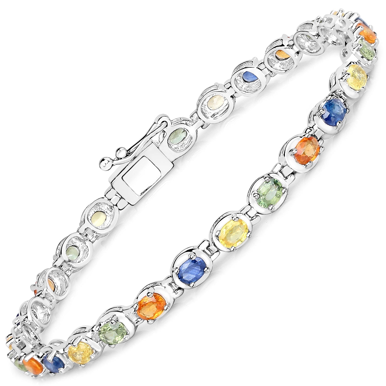 5.40 Carat Genuine Multi Sapphire .925 Sterling Silver Bracelet  DestGlow