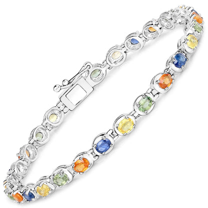 5.40 Carat Genuine Multi Sapphire .925 Sterling Silver Bracelet  DestGlow