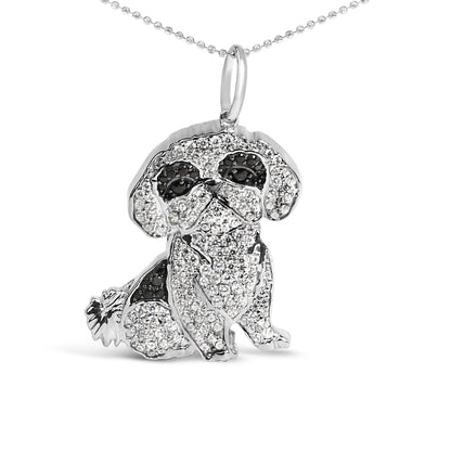 .925 Sterling Silver 1 1/4 Cttw Diamond Shih Tzu Dog Pendant Necklace 18 inch (Black and I-J Color, I2-I3 Clarity) by Bids.com