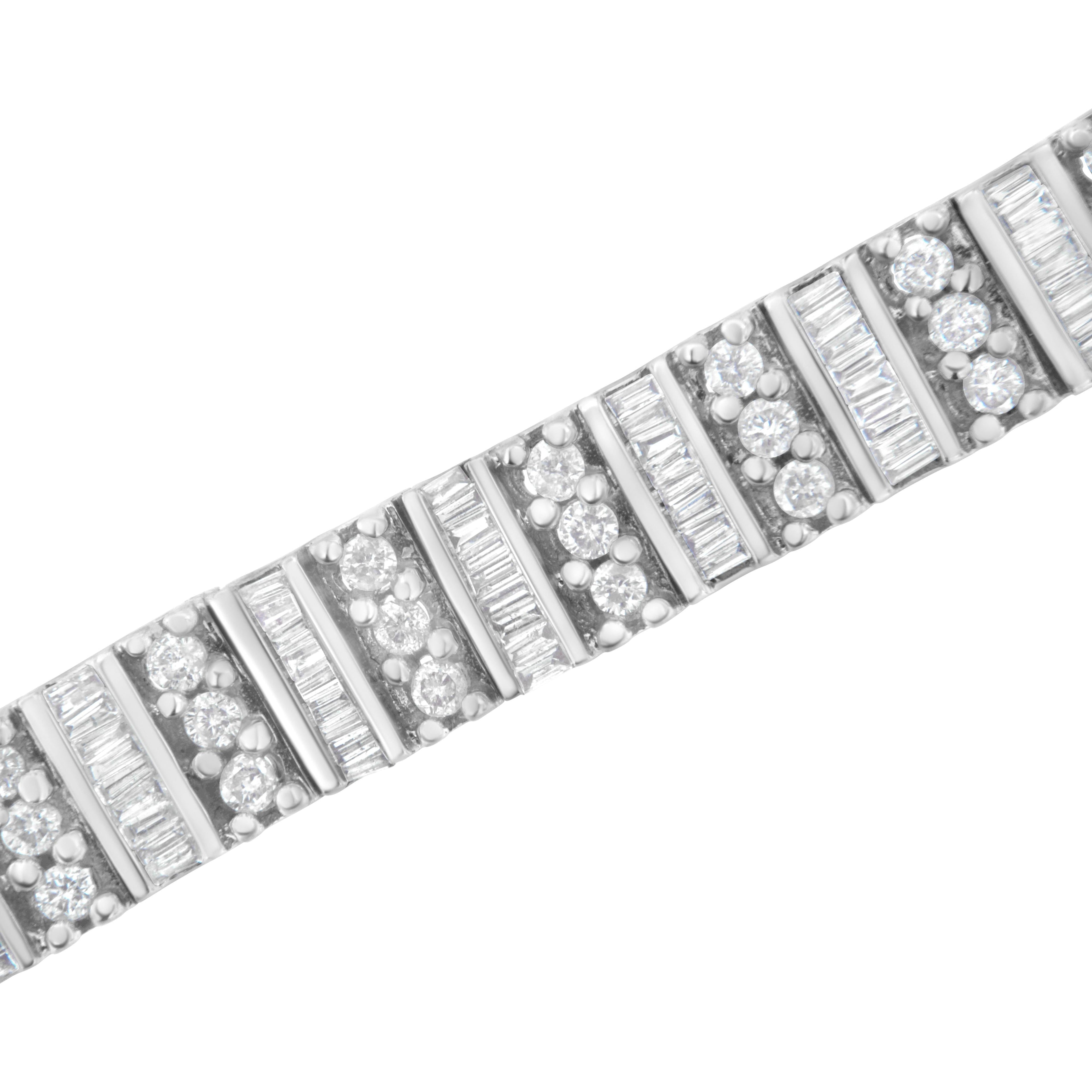 14K White Gold 4 7/8 cttw Baguette &amp; Round Brilliant-Cut Diamond Channel- &amp; Prong-Set Tennis Bracelet (I-J Color, I1-I2 Clarity) - Size 7.25" by Bids.com