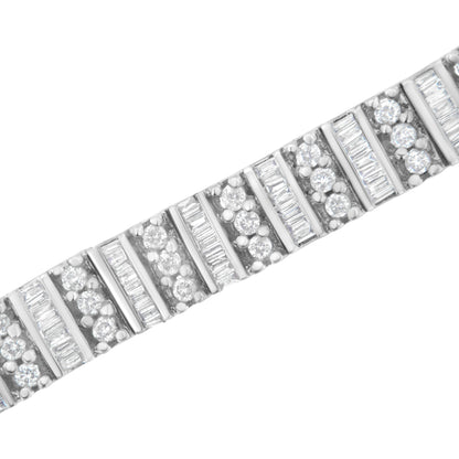 14K White Gold 4 7/8 cttw Baguette &amp; Round Brilliant-Cut Diamond Channel- &amp; Prong-Set Tennis Bracelet (I-J Color, I1-I2 Clarity) - Size 7.25" by Bids.com