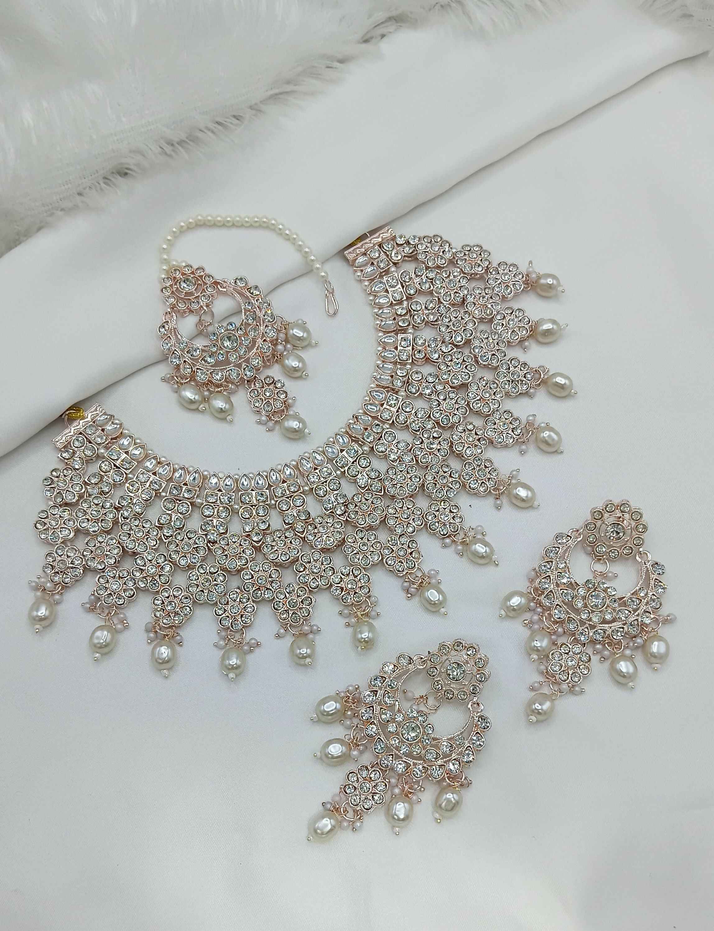 Joban Fashion White Stone Work Necklace Set