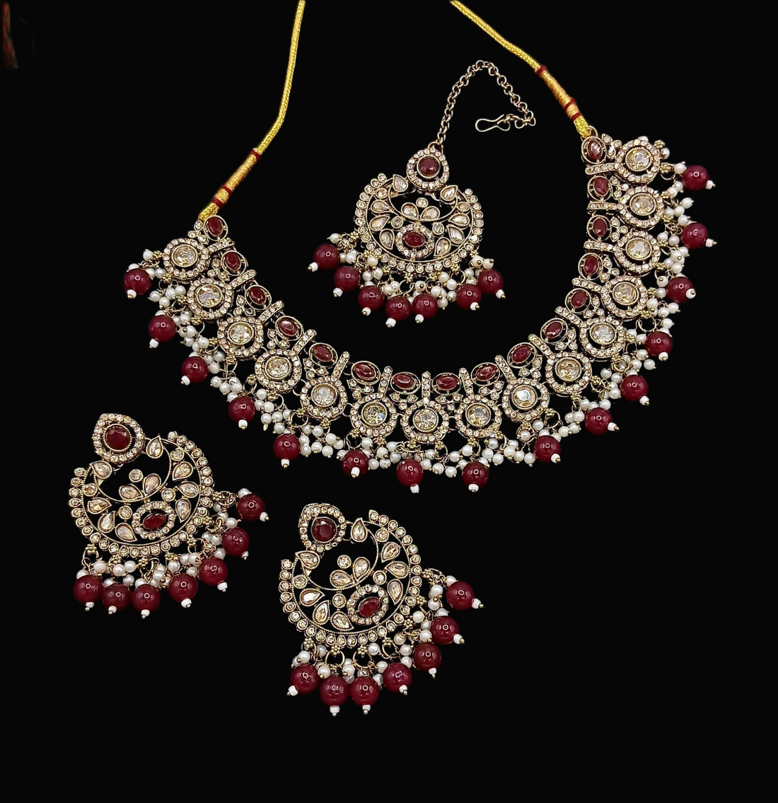 Joban Fashion Maroon Stone Work Necklace Set