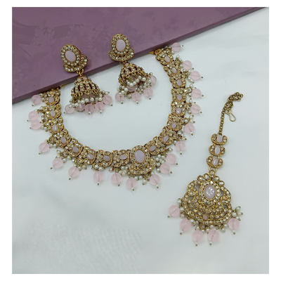 Joban Fashion Light Pink Stone Work Necklace Set