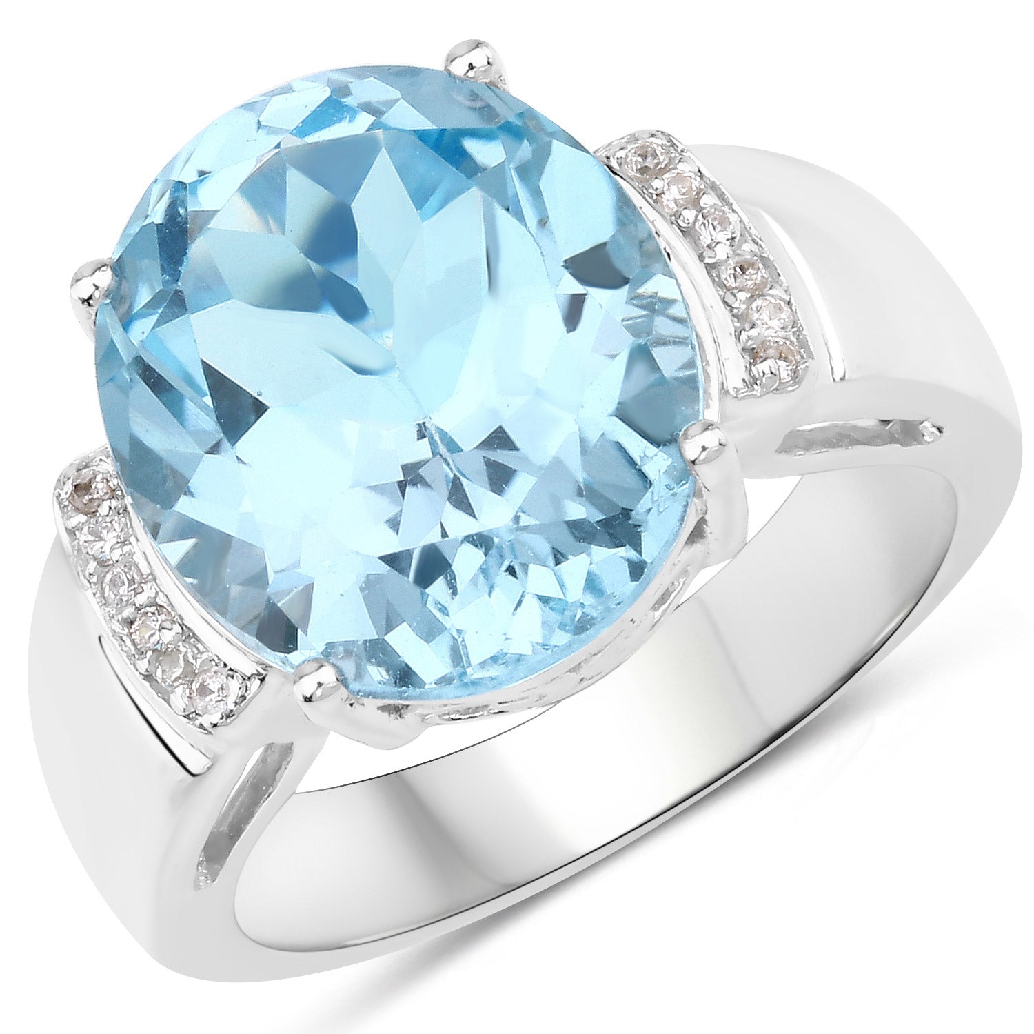 8.36 Carat Genuine Blue Topaz and White Zircon .925 Sterling Silver Ring by Bids.com