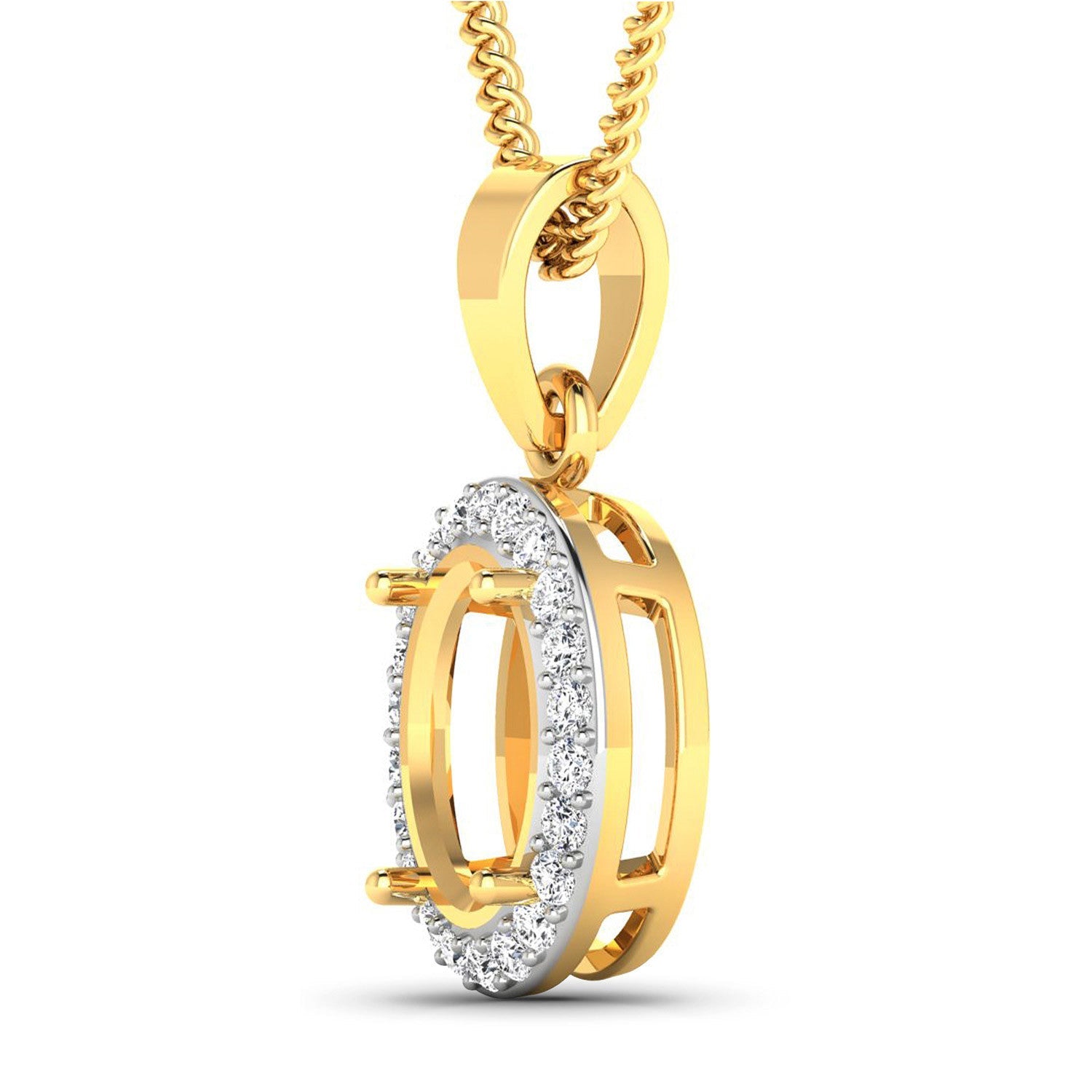 0.22 Carat Genuine White Diamond 14K Yellow Gold Semi Mount Pendant - holds 9x7mm Oval Gemstone by Bids.com