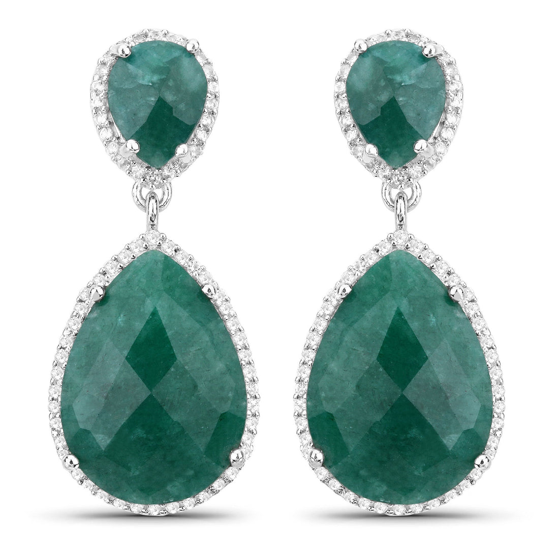 19.42 Carat Dyed Emerald and White Topaz .925 Sterling Silver Earrings by Bids.com