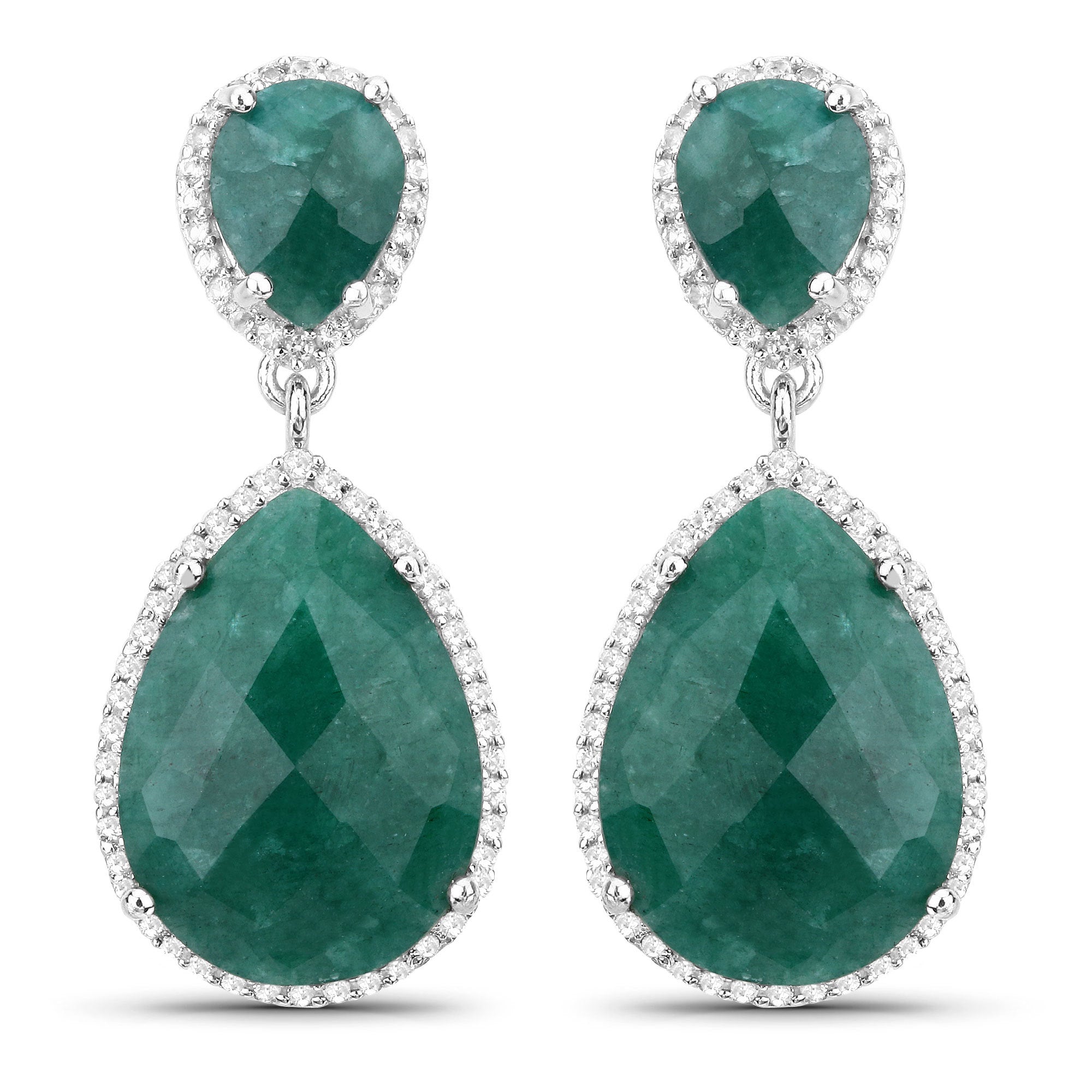 19.42 Carat Dyed Emerald and White Topaz .925 Sterling Silver Earrings by Bids.com