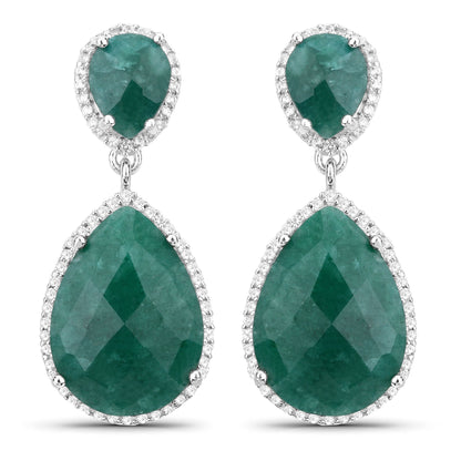 19.42 Carat Dyed Emerald and White Topaz .925 Sterling Silver Earrings by Bids.com