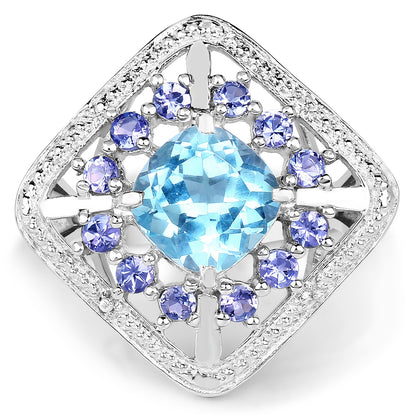 4.24 Carat Genuine Blue Topaz and Tanzanite .925 Sterling Silver Ring by Bids.com