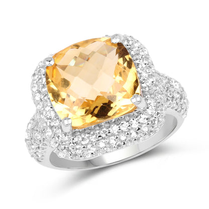 7.95 Carat Genuine Citrine and White Topaz .925 Sterling Silver Ring by Bids.com