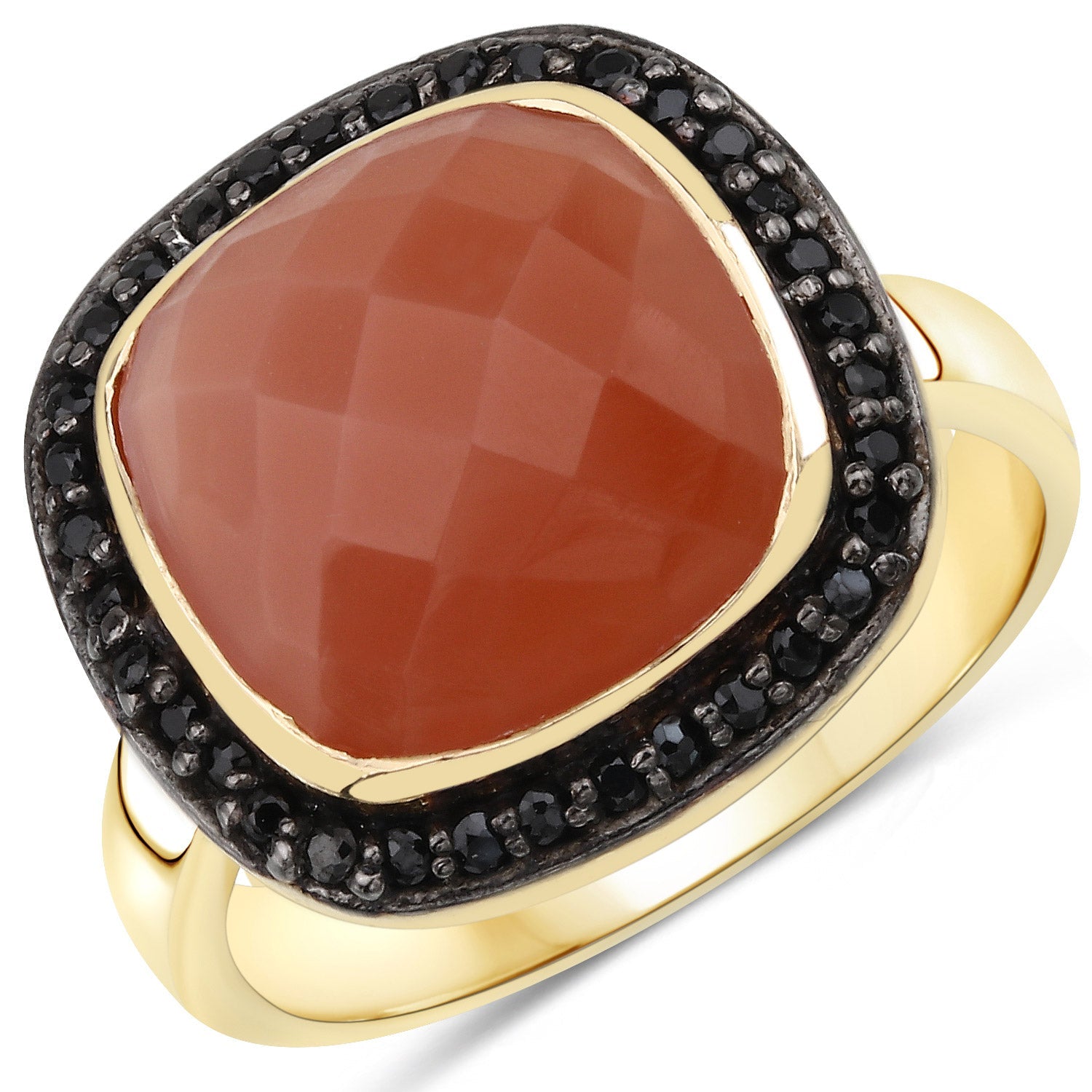 6.74 Carat Genuine Peach Moonstone and Black Spinel .925 Sterling Silver Ring by Bids.com