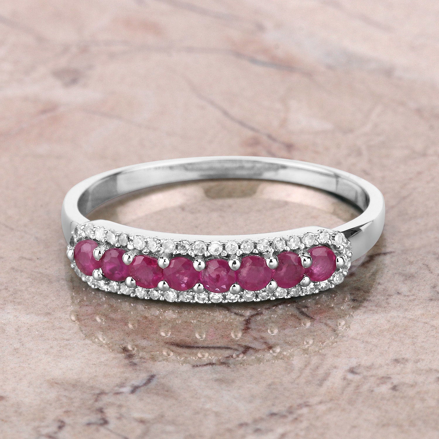 0.47 Carat Genuine Ruby and White Diamond 14K White Gold Ring by Bids.com