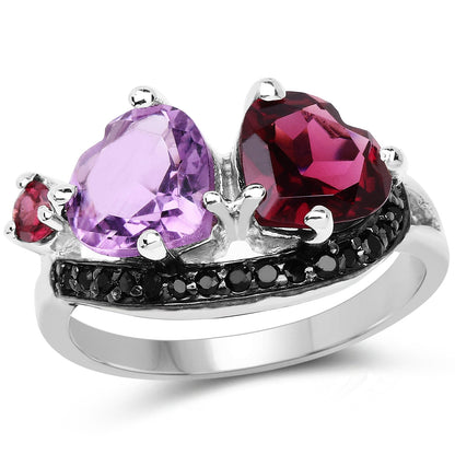 4.07 Carat Genuine Amethyst, Rhodolite &amp; Black Spinel .925 Sterling Silver Ring by Bids.com
