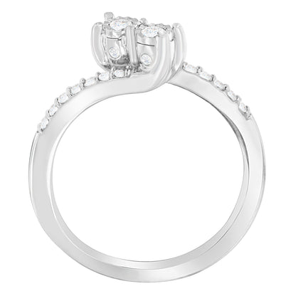 10K White Gold 1/4 Cttw Two-Stone Diamond Bypass Engagement Ring  DestGlow