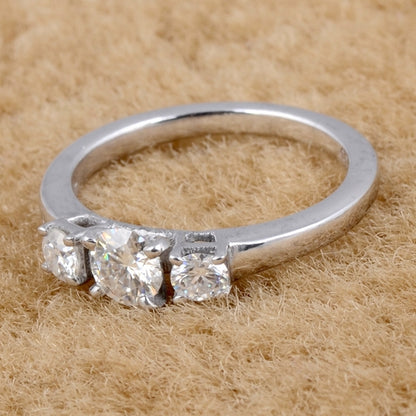 White Moissanite 3-Stone Ring Sterling Silver - Lab Grown Diamond Alternative Engagement Ring