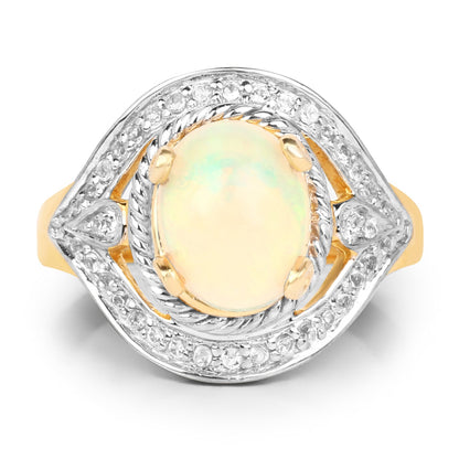 14K Yellow Gold Plated 1.88 Carat Genuine Ethiopian Opal and White Topaz .925 Sterling Silver Ring by Bids.com