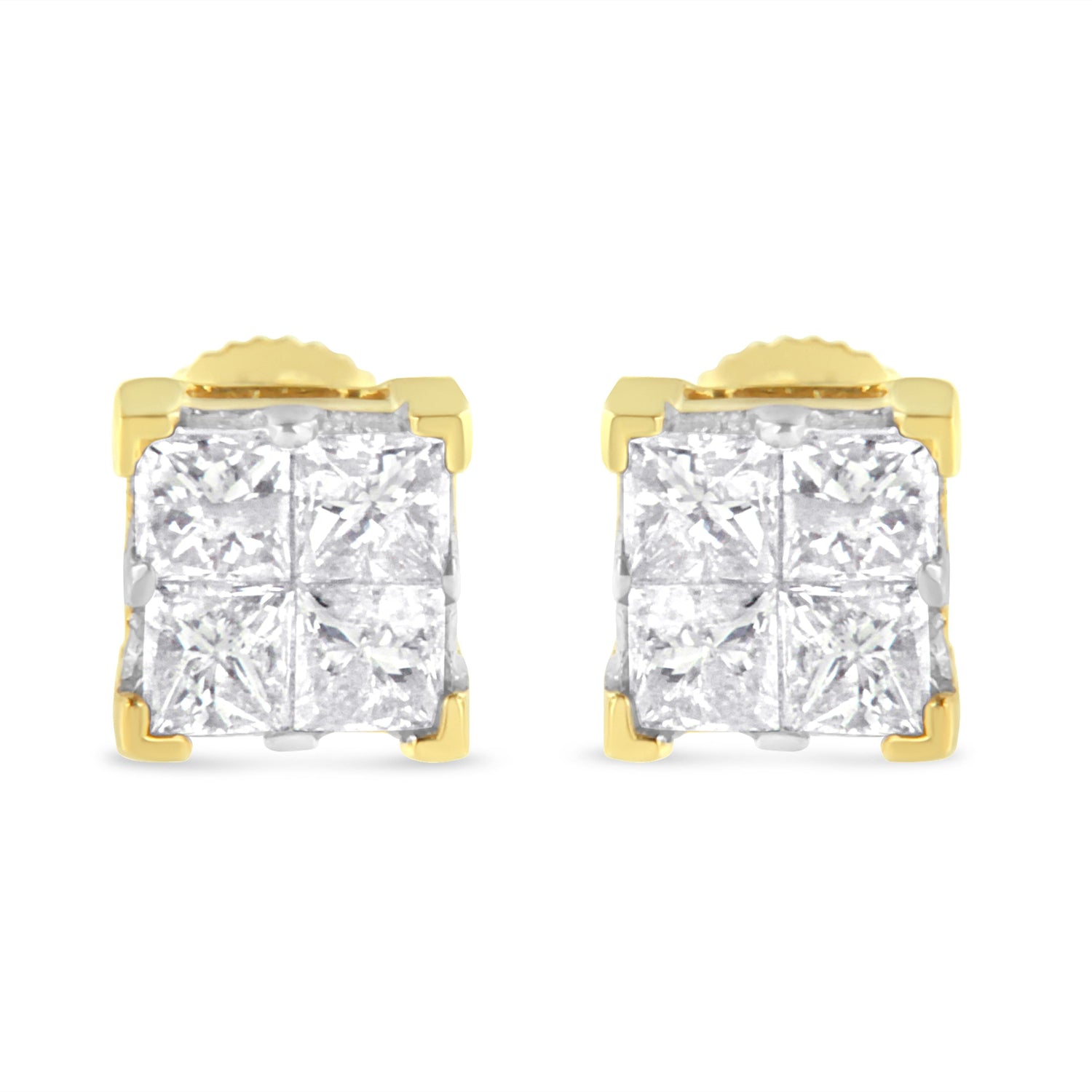 10K Yellow Gold 3/4 Cttw Invisible Set Princess-Cut Diamond Composite Square Stud Earrings (I-J Color, I2-I3 Clarity) by Bids.com