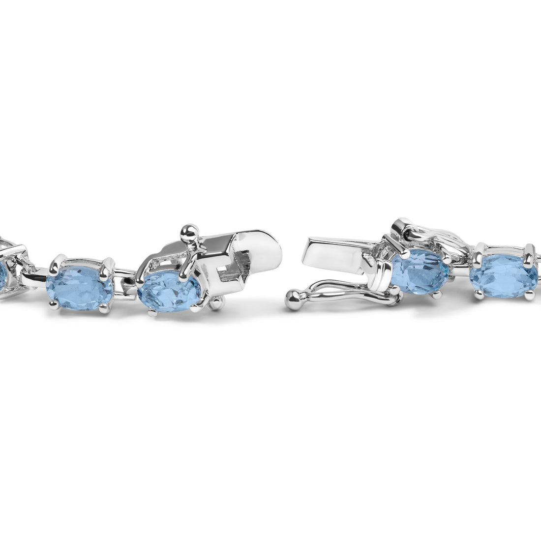 .925 Sterling Silver 11.0 Cttw Oval Shaped Created Light Blue Topaz Link Bracelet - 7 inch - DestGlow
