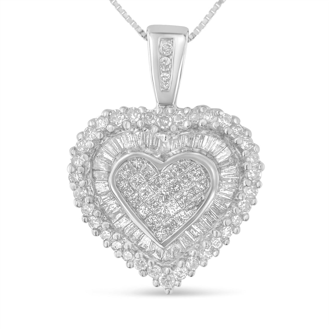 10K White Gold 1 cttw Multi Cut 1 cttw Diamond Heart Pendant Necklace (H-I, I1-I2) by Bids.com