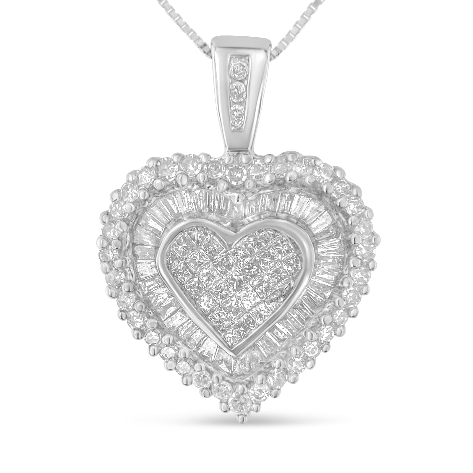 10K White Gold 1 cttw Multi Cut 1 cttw Diamond Heart Pendant Necklace (H-I, I1-I2) by Bids.com