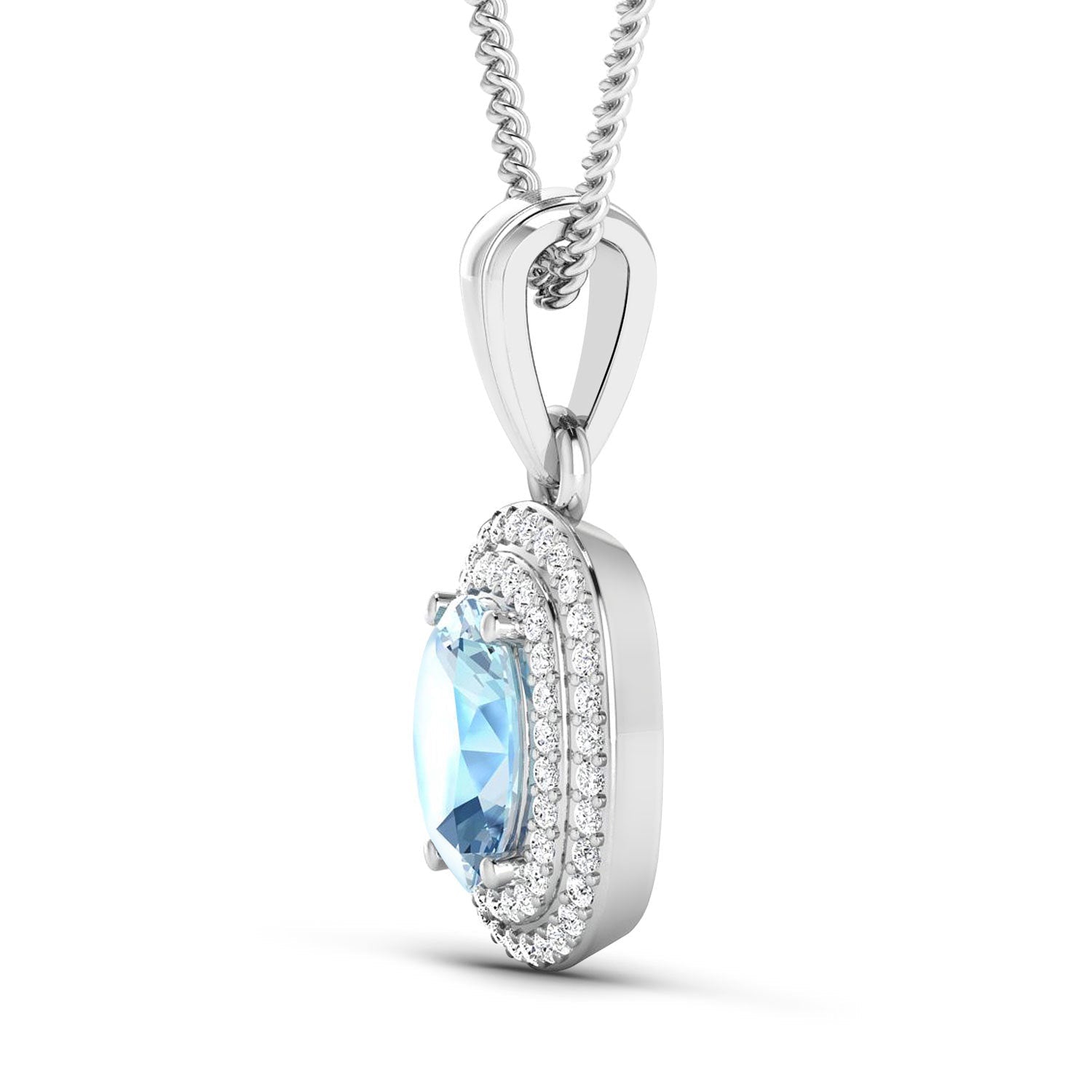 1.35 Carat Genuine Aquamarine and White Diamond 14K White Gold Pendant by Bids.com