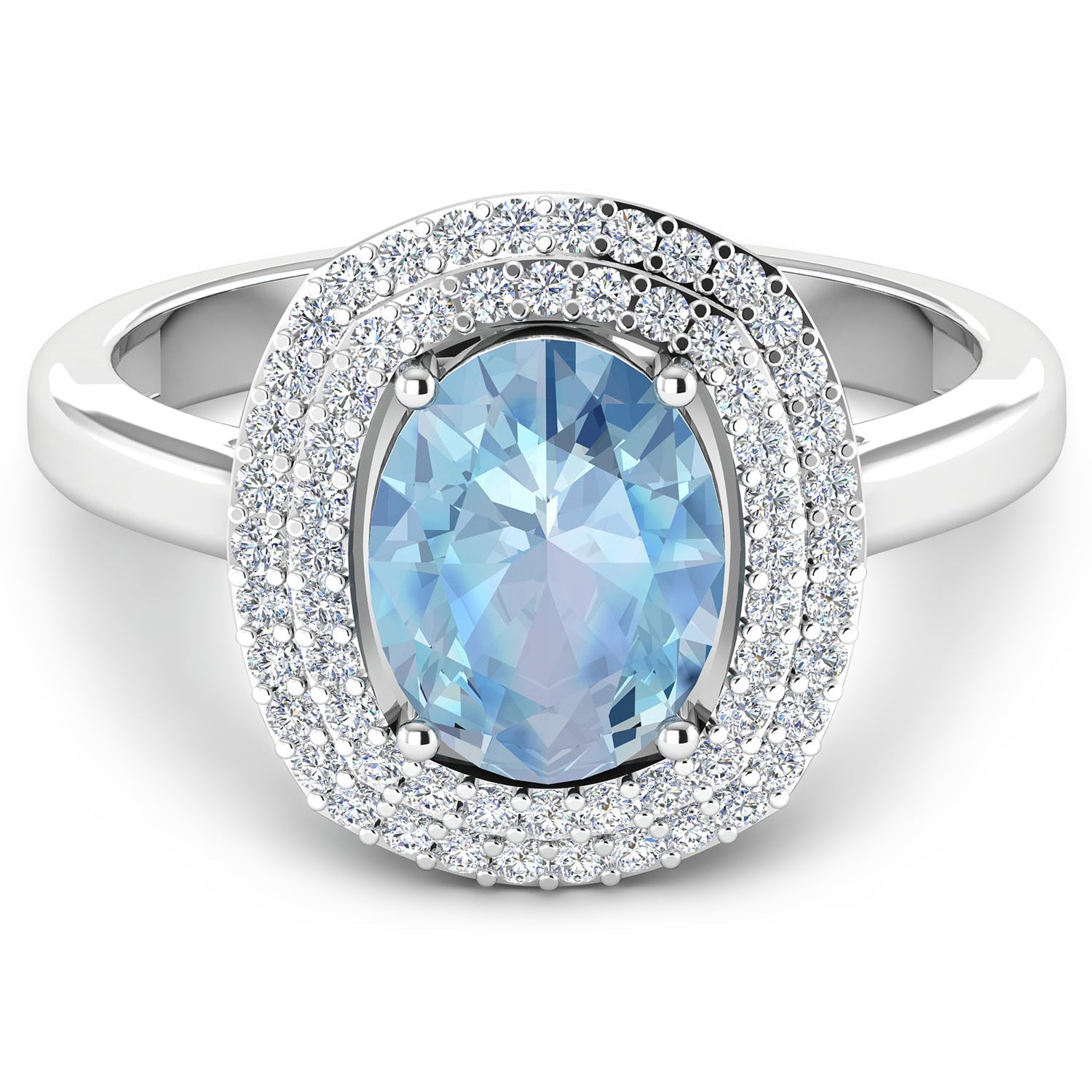 1.72 Carat Genuine Aquamarine and White Diamond 14K White Gold Ring by Bids.com