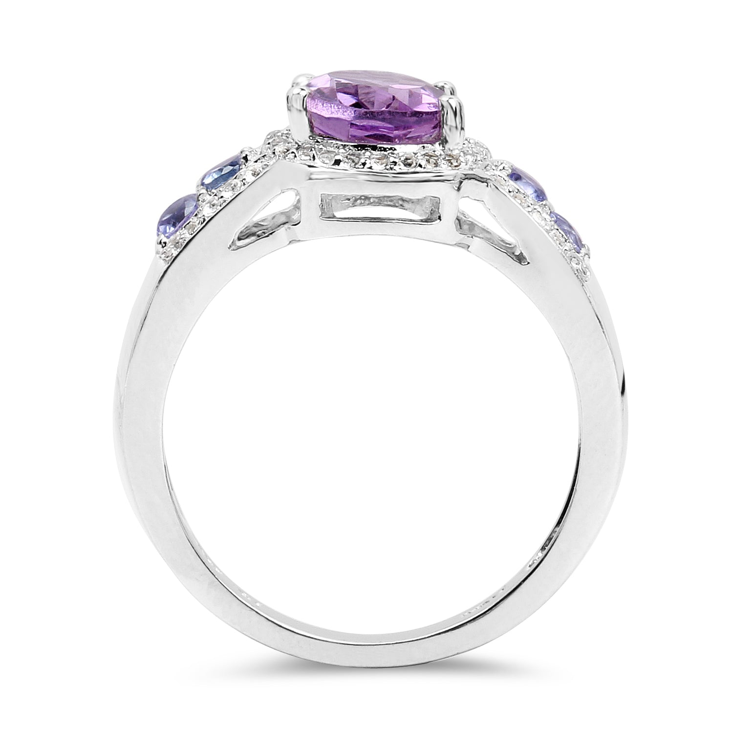 2.11 Carat Genuine Amethyst, Tanzanite and White Topaz .925 Sterling Silver Ring  DestGlow