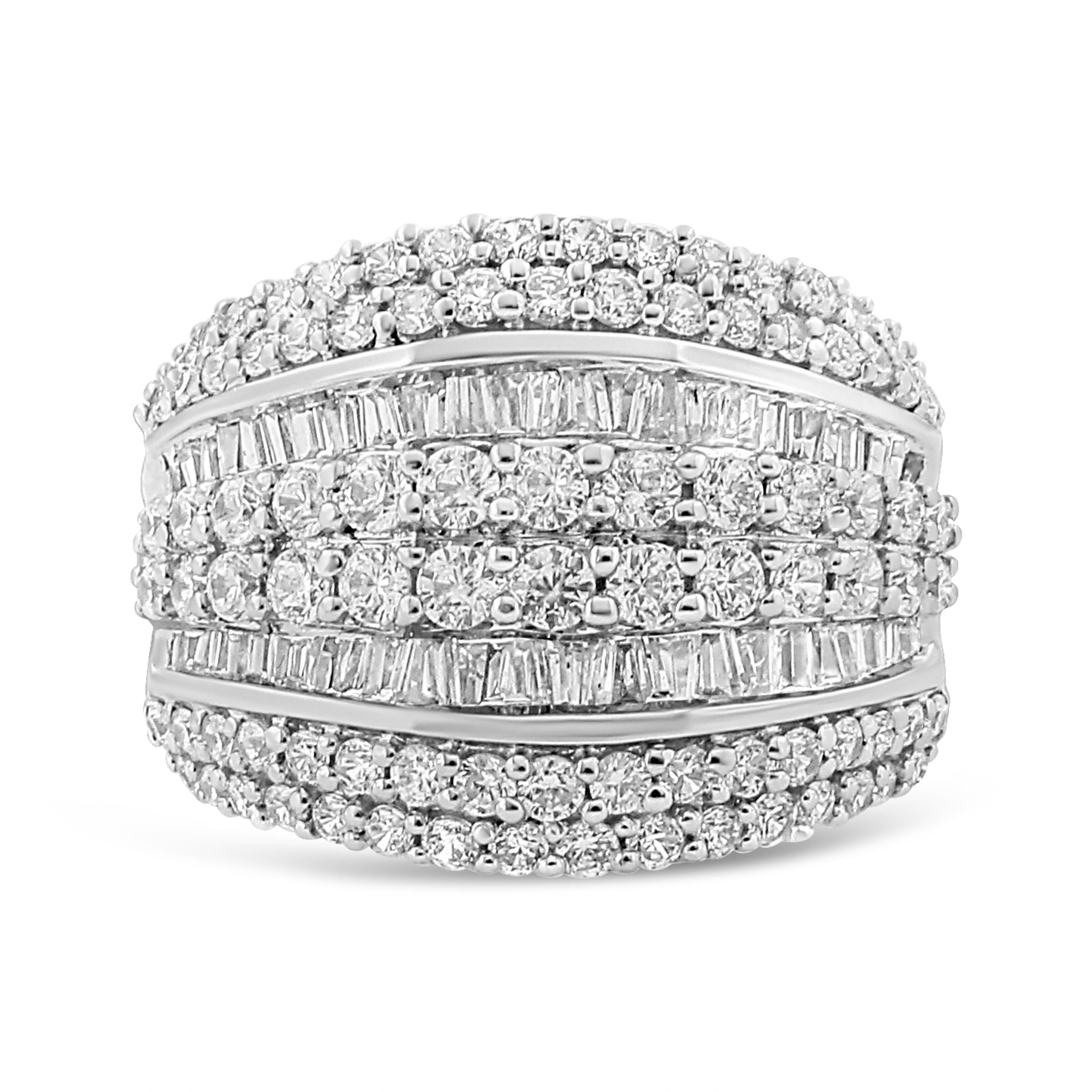 .925 Sterling Silver 2.00 Cttw Round and Baguette-Cut Diamond Cluster Ring (H-I Color, I1-I2 Clarity) - Size 7 by Bids.com