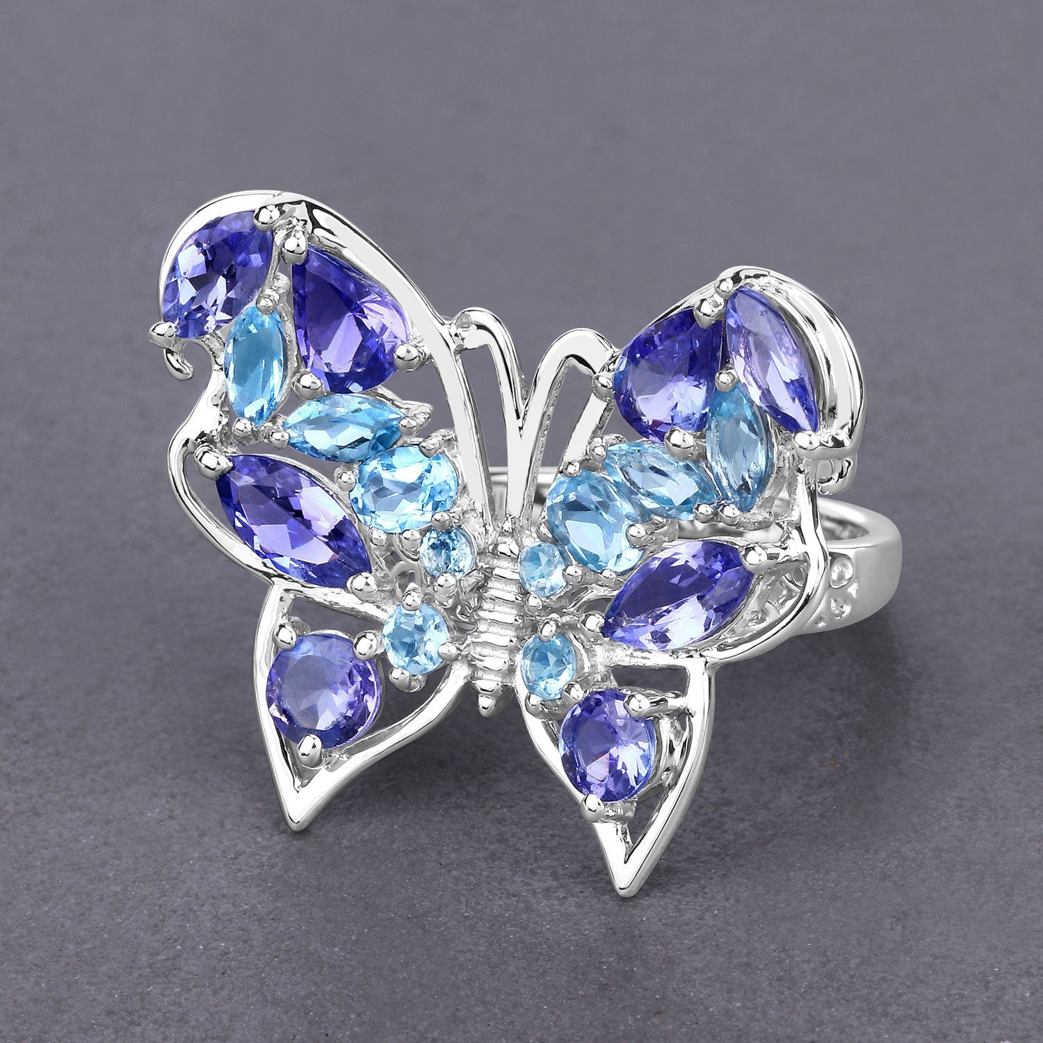 3.60 Carat Genuine Tanzanite and Swiss Blue Topaz .925 Sterling Silver Ring by Bids.com