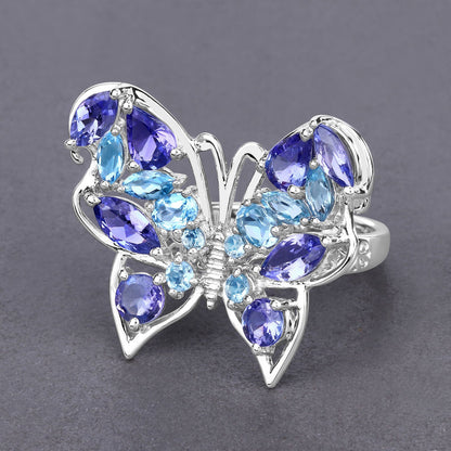 3.60 Carat Genuine Tanzanite and Swiss Blue Topaz .925 Sterling Silver Ring by Bids.com