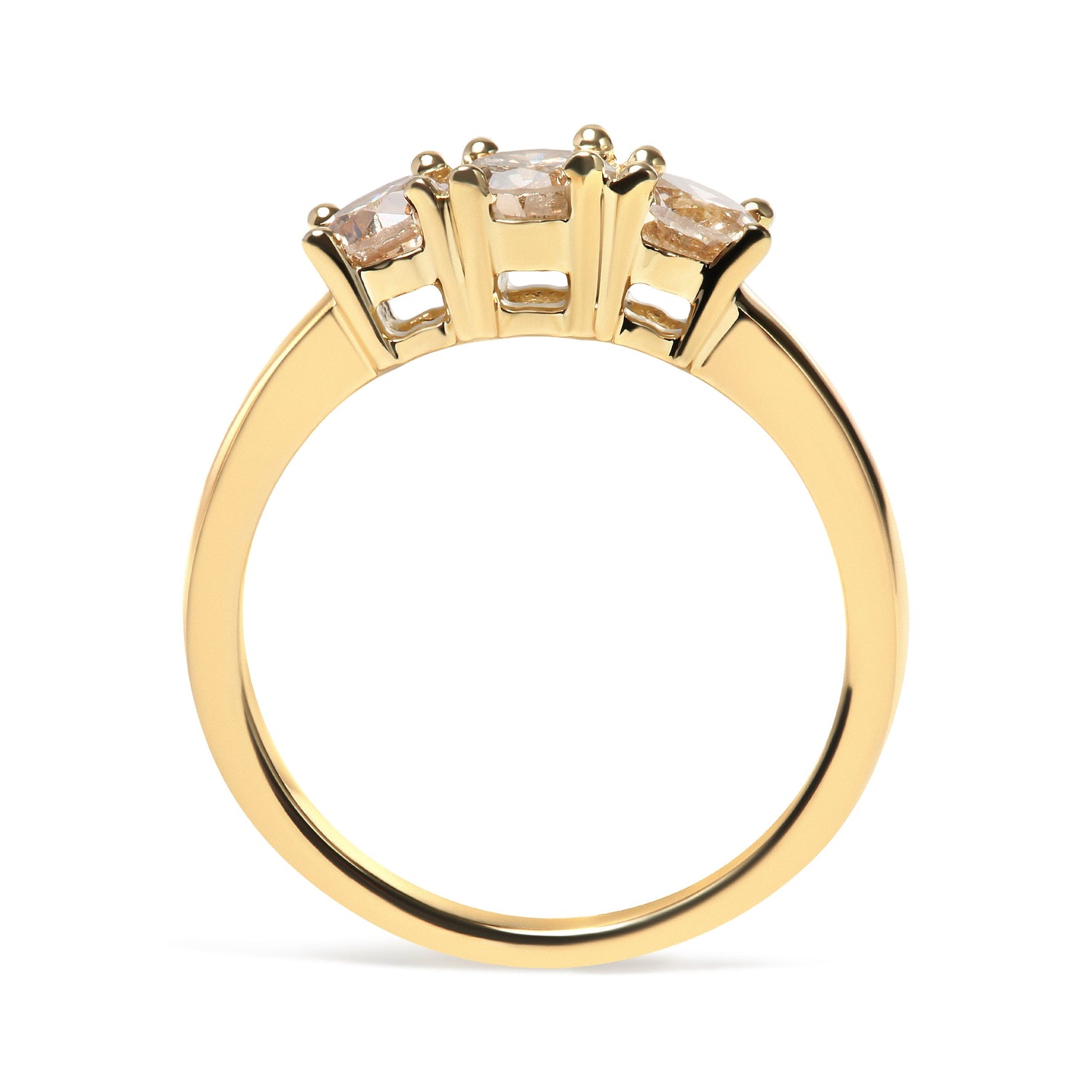 10K Yellow Gold 1.00 Cttw Champagne Diamond 3-Stone Band Ring (J-K Color, I1-I2 Clarity) - Size 7 by Bids.com