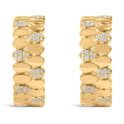 14K Yellow Gold Plated .925 Sterling Silver 3/8 Cttw Diamond Pave Pear Link J Hoop Earrings (H-I Color, I1-I2 Clarity) by Bids.com
