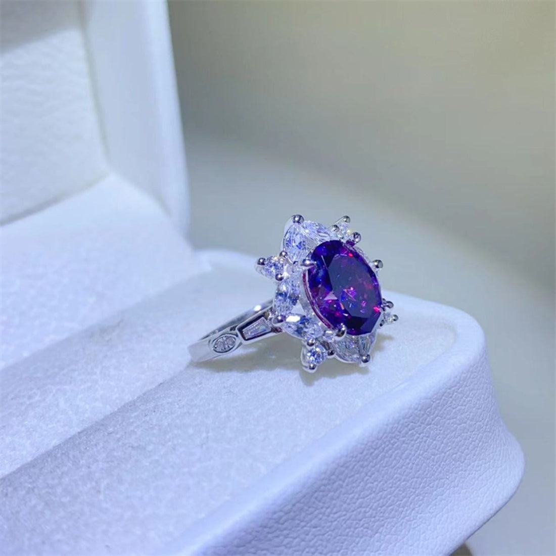 2 Carat Purple Oval-Cut Sparkala™ Pure Sterling Silver Ring - DestGlow