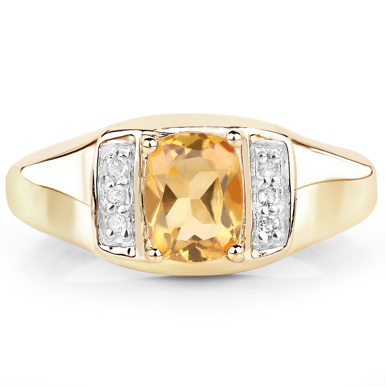 14K Yellow Gold Plated 1.36 Carat Genuine Citrine &amp; White Topaz .925 Sterling Silver Ring by Bids.com
