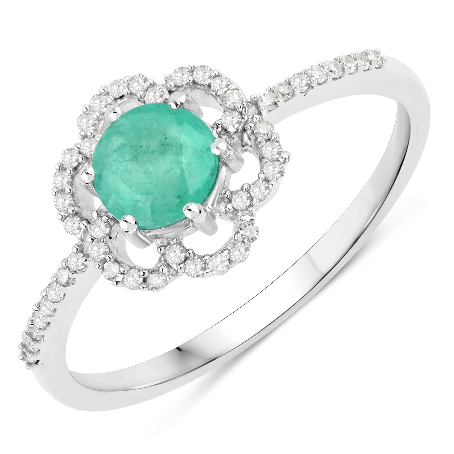 0.55 Carat Genuine Zambian Emerald and White Diamond 14K White Gold Ring by Bids.com