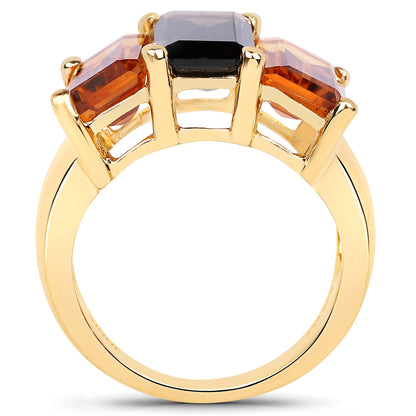 14K Yellow Gold Plated 8.14 Carat Genuine Smoky Quartz, Citrine and Champagne Quartz .925 Sterling Silver Ring by Bids.com