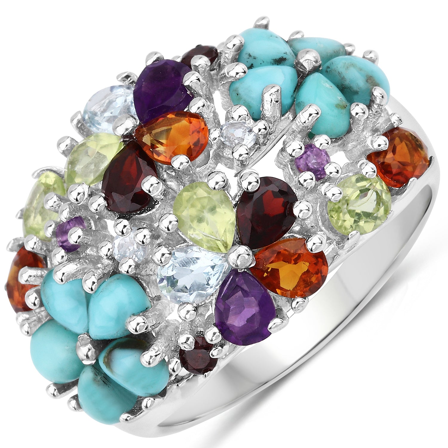 4.03 Carat Genuine Multi Stones .925 Sterling Silver Ring by Bids.com