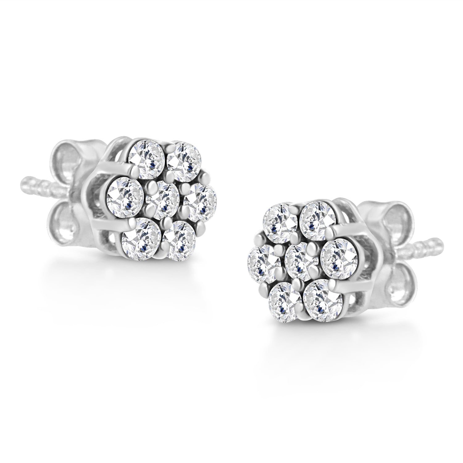 14K White Gold 1/2 Cttw Prong Set Round-Cut Diamond Flower Stud Earring (H-I Color, I1-I2 Clarity) by Bids.com