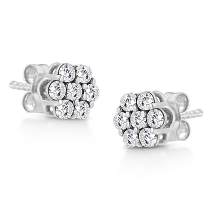 14K White Gold 1/2 Cttw Prong Set Round-Cut Diamond Flower Stud Earring (H-I Color, I1-I2 Clarity) by Bids.com
