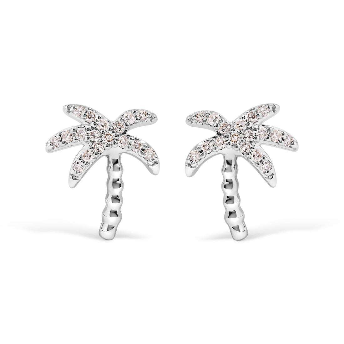 10K White Gold 1/10 Cttw Diamond Encrusted Palm Tree Stud Earrings (H-I Color, I1-I2 Clarity) by Bids.com