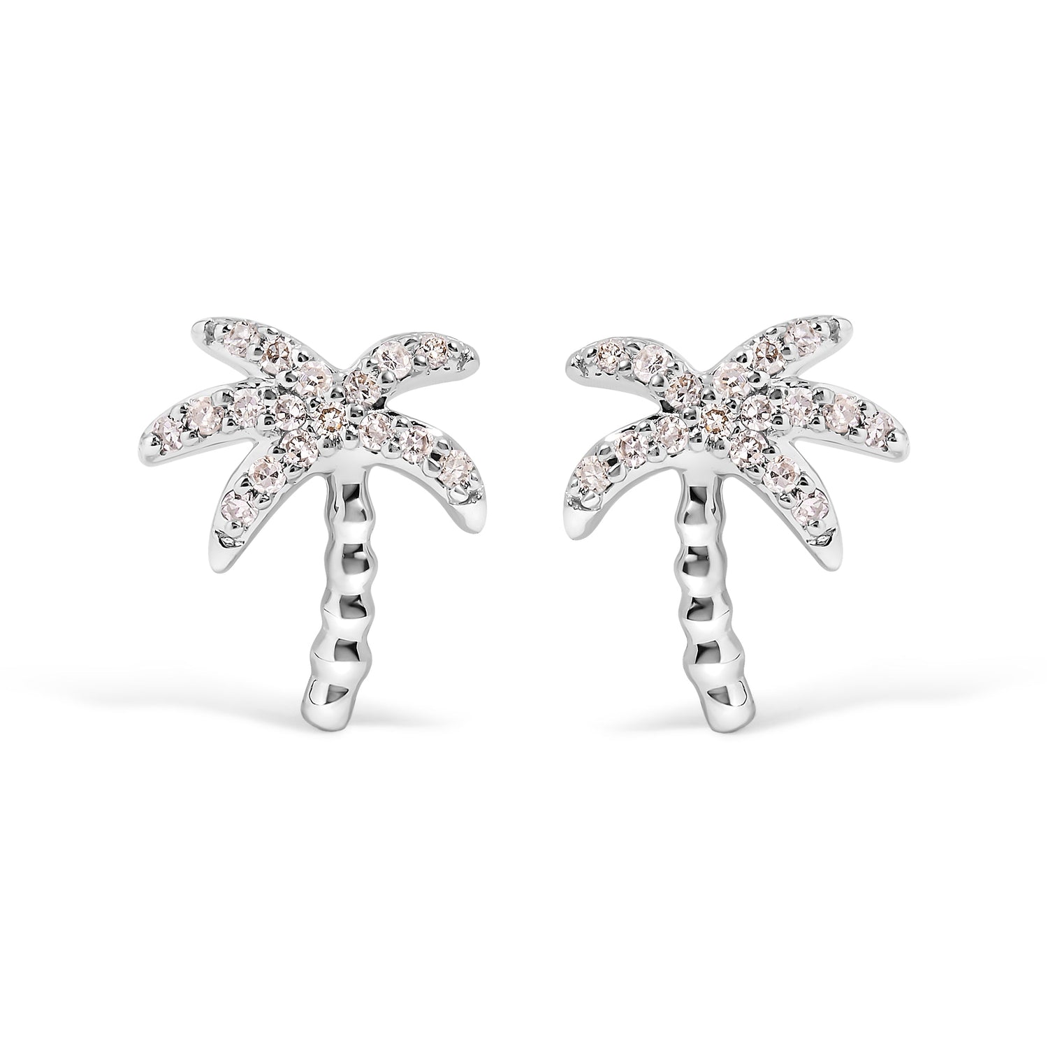 10K White Gold 1/10 Cttw Diamond Encrusted Palm Tree Stud Earrings (H-I Color, I1-I2 Clarity) by Bids.com